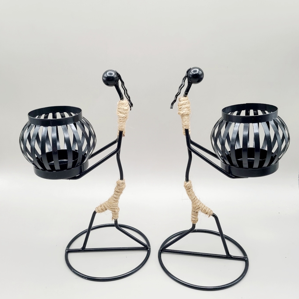 Sorandy Black Candle Holders, 2 Stick Girls with Lanterns, Set of 2, NWOT